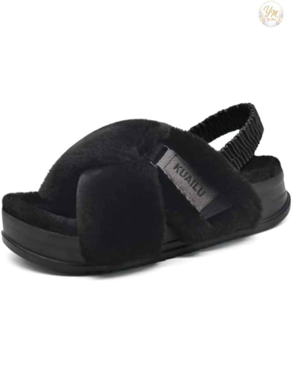 Womens Fuzzy Faux Fur Open Toe Platform Slippers with Arch Support